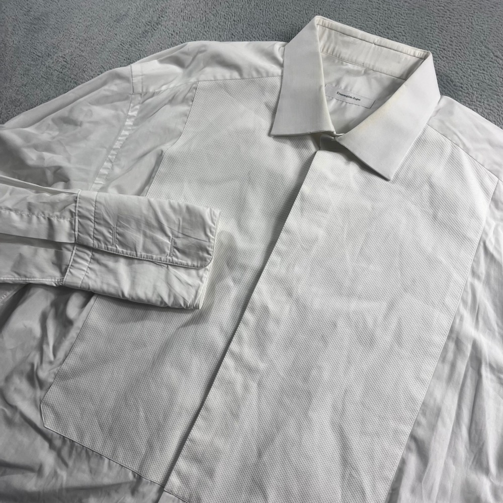 Ermenegildo Zegna White Cotton French Cuff Tuxedo Bib Front Shirt 17.5 44